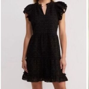 Vinyard Vines cotton eyelet lace black mini dress XS